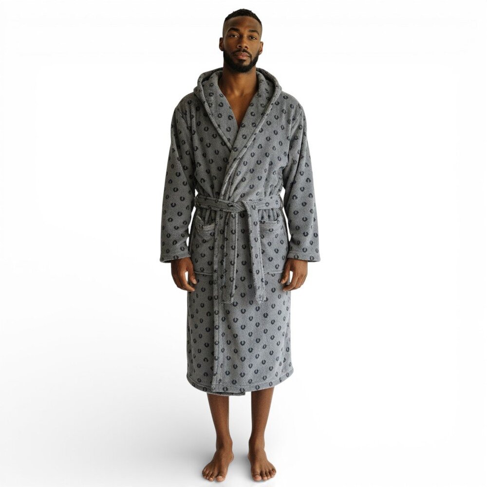 True Religion Men's Plush Robe Pockets Charcoal Monogram Christmas Gift Him NWT